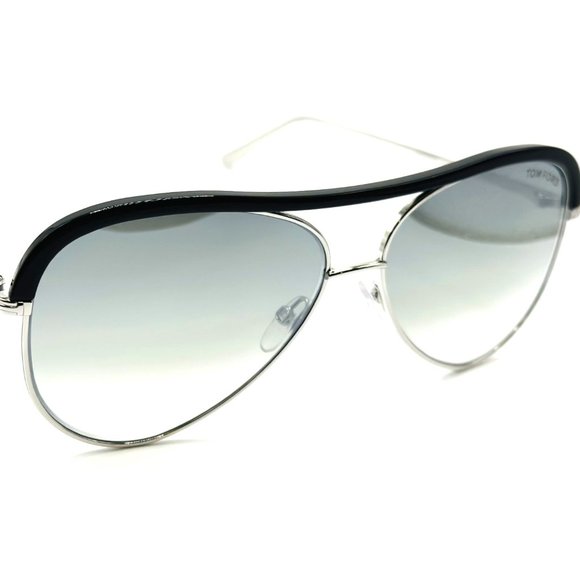 NEW TOM FORD SABINE-02 TF606 18B ShinyRhodium/GradientSmoke W/Silver Mirror 60mm - Picture 3 of 8